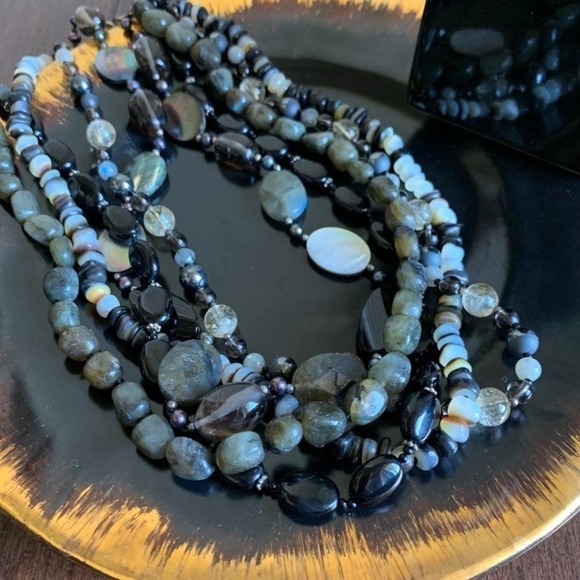 Jewelry - Genuine semi precious black & gray stones multi-layered 18"  Necklace
